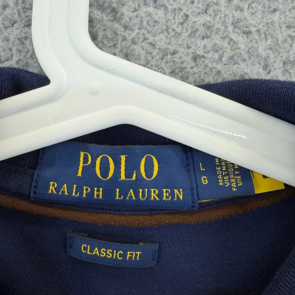 Polo Ralph Lauren Mens Large Long Sleeve Polo Shirt  Blue Classic Fit Flesh Pony